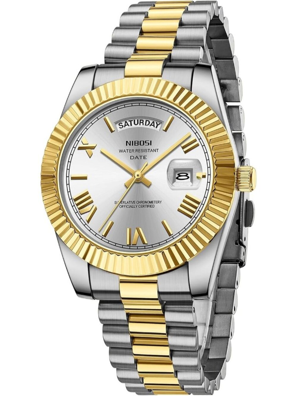 Nibosi Men's Silver Gold Analog Quartz Stainless Waterproof Desiger Wrist Watch